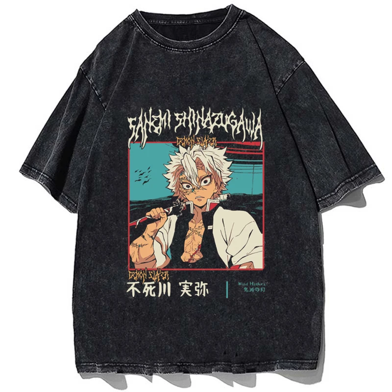 

Hip Hop Streetwear Anime T-Shirt Vintage Washed T Shirts Mens Tshirt 100% Cotton Casual Summer Short Sleeve Black Clothing