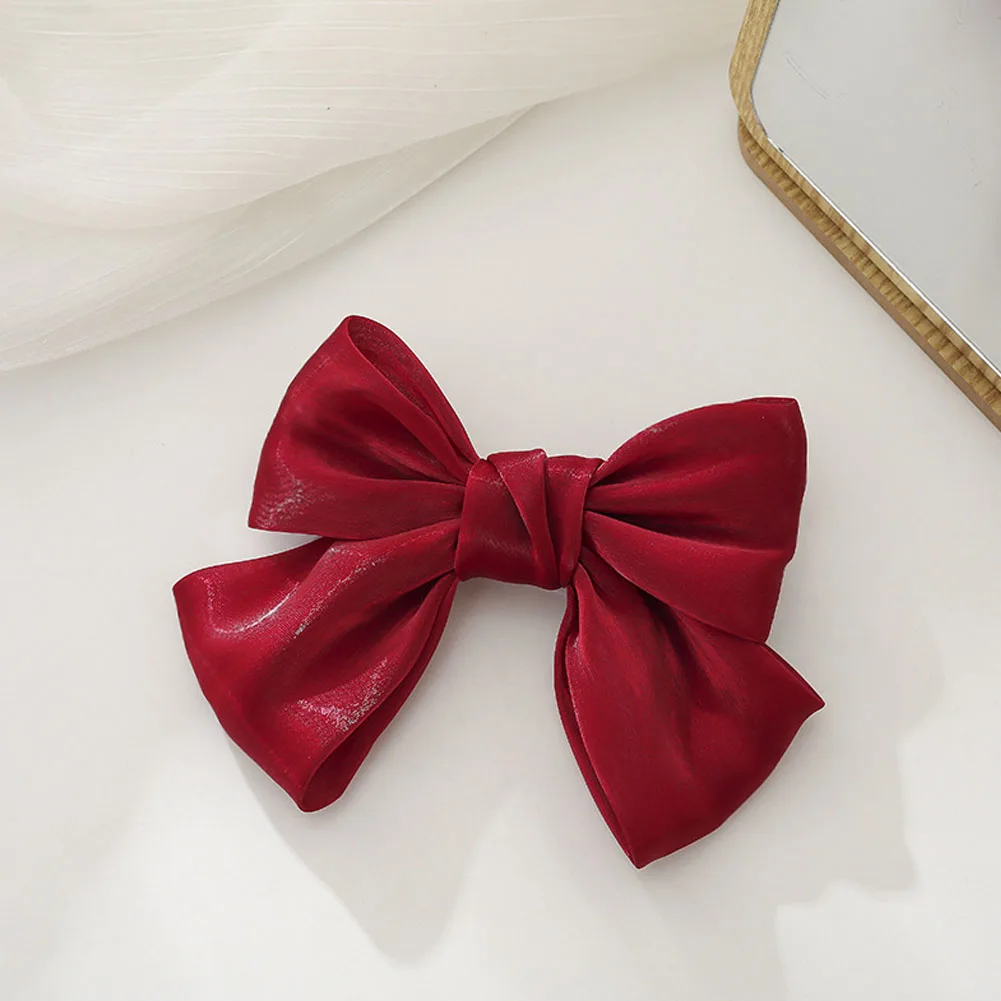 

Women Large Bow Hair Clip Girls Chiffon Vintage Bow Hairpin Stain Snap Barrette Women Solid Color Ponytail Clip Hair Accessories