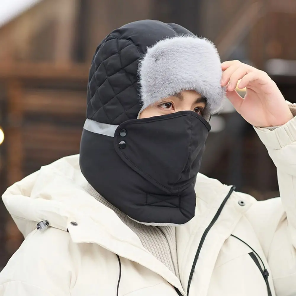 Утолщенная шапка-балаклава с очками ветрозащитная грелка для шеи плюшевый