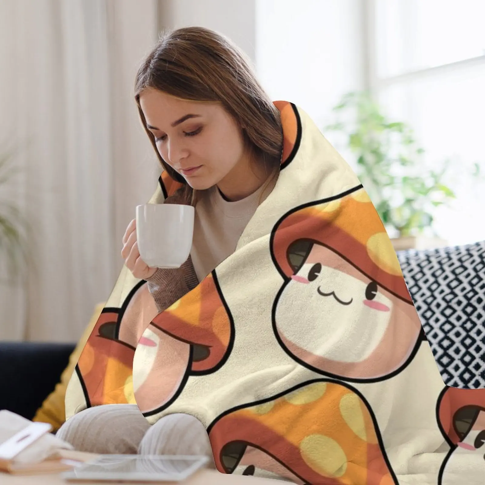 Maplestory M Гриб (кремовый фон) Декоративное одеяло Волосатые одеяла