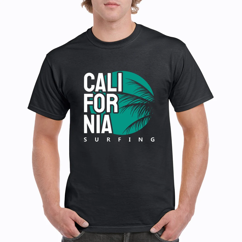 

New Men's Short-sleeved T-shirt California Seaside Printed Beach T-shirt Summer Men Fashion Casual Comfortable Cotton T-shirt