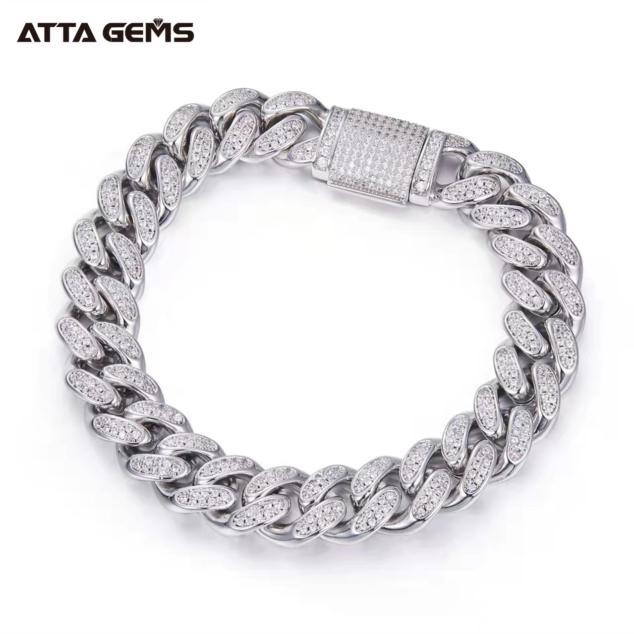 

100% Moissanite Diamond Bracelet 925 Silver Gold Plating 18K Cuban Link Bracelet Miami Box Clasp For Men's Hip Hop Jewelry