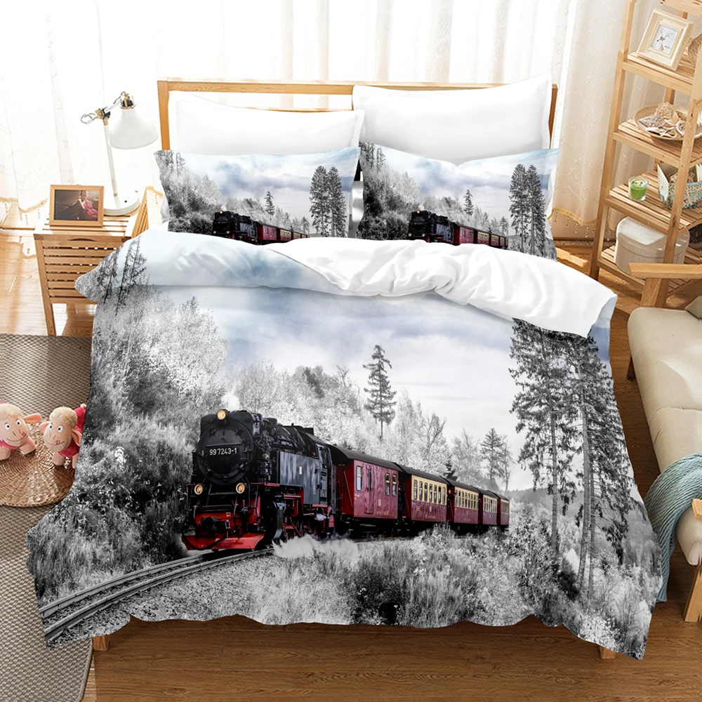 

Steam Train Bedding Set 3D Printed Duvet Cover Queen King Size Bedroom Bedclothes Sets Comforter