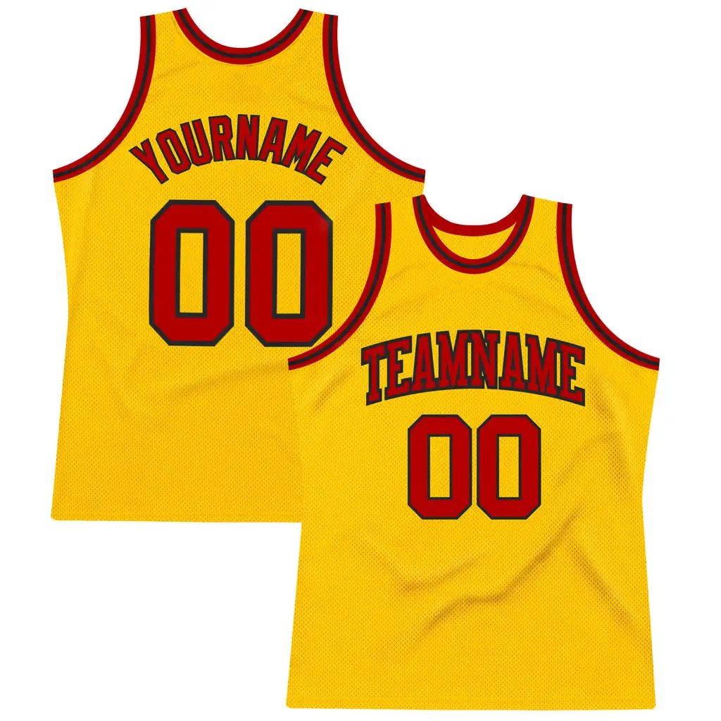 

Custom Gold Red-Black Authentic Throwback Personalized Basketball Gear