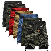 summer mens solid color camouflage shorts multi pocket loose cargo shorts tactical five point casual beach pants