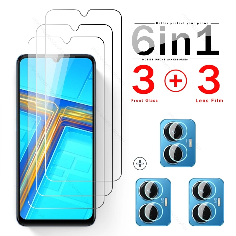 

6 в 1 Защитное стекло для камеры Vivo T1 VivoT1 4G 2022 Vivo T 1 1T V2153 6,44 "Защита для экрана Взрывозащищенная HD пленка