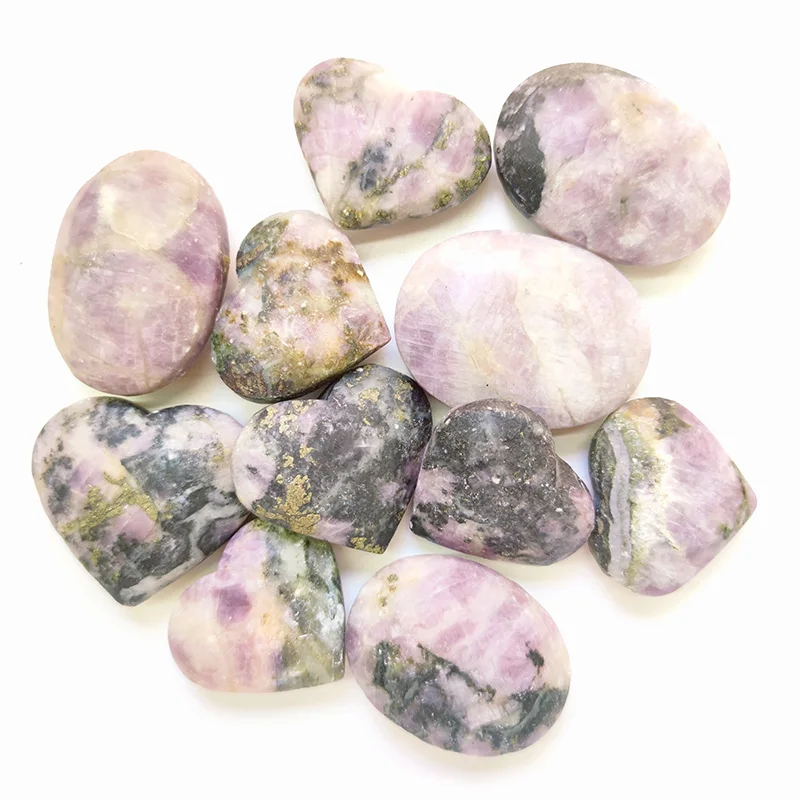 

Natural Crystal Folk Crafts 60mm Purple Gemstone Kunzite Love Heart Palm Stone For Spiritual Healing FGH