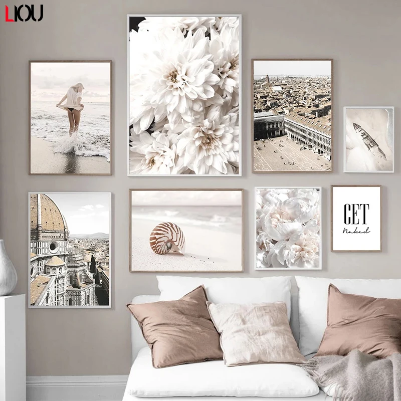 Венеция Пляж Лодка ракушка девушка Далия фотокартина на холсте скандинавские