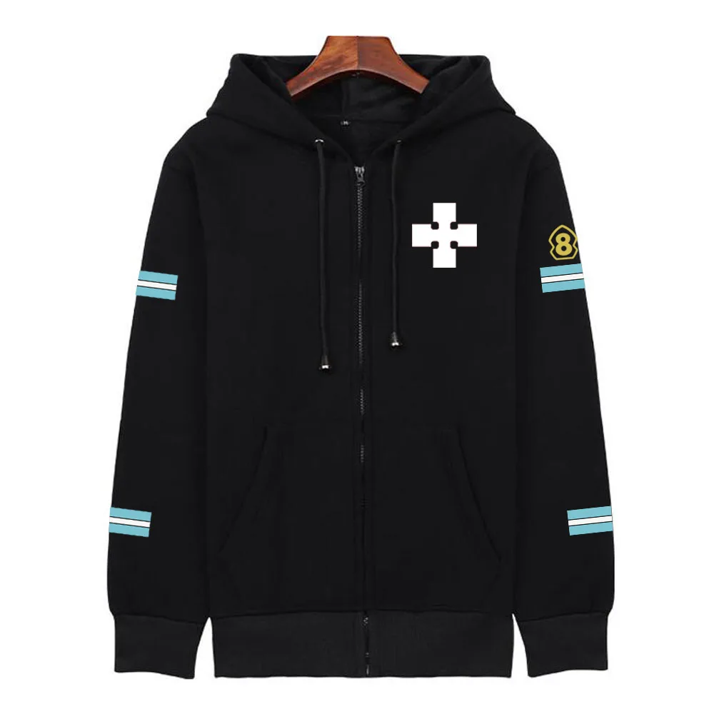 

2022 Peculiar Zipper Pullover Tops Cosplay Fire Force Hoodie Anime Long Sleeve Casual Loose Unisex Winter Fashion