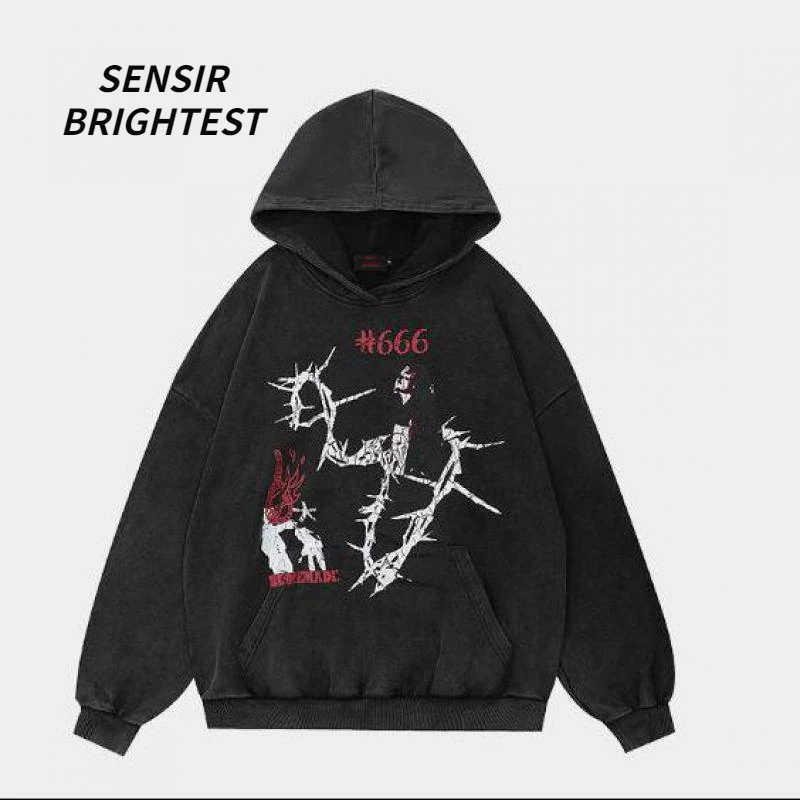 

Толстовка с вышитыми надписями American High Street Devil, весна и осень