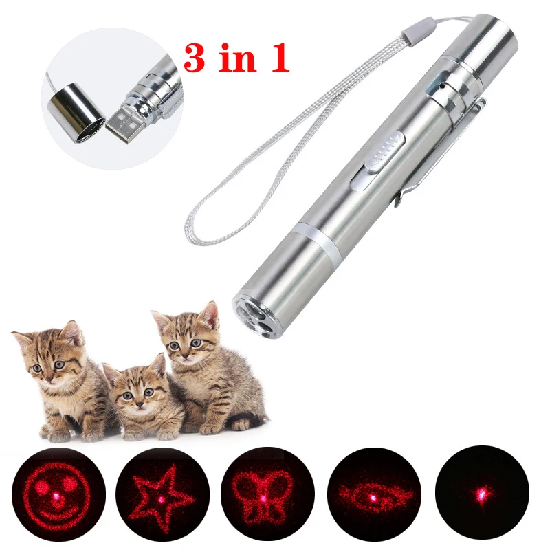 

Cat Toy 3 in 1 USB Rechargeable Funny Cat Chaser Toys Mini Flashlight Laser LED Pen Light Cat Light Pointers Dropshipping