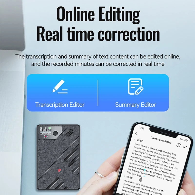 Фото Диктофон с искусственным интеллектом ChatGPT, интеллектуальный аудиорекордер, управление через приложение, переплет в реальном времени, разговорный перевод, запись вызовов №2