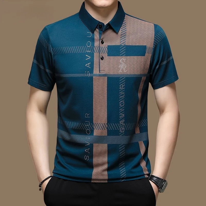Golf New Summer Men's Polo Shirt T-shirt Polo Collar Letter Print Stripe Short Sleeve Pullover Casual Business Men's Wear