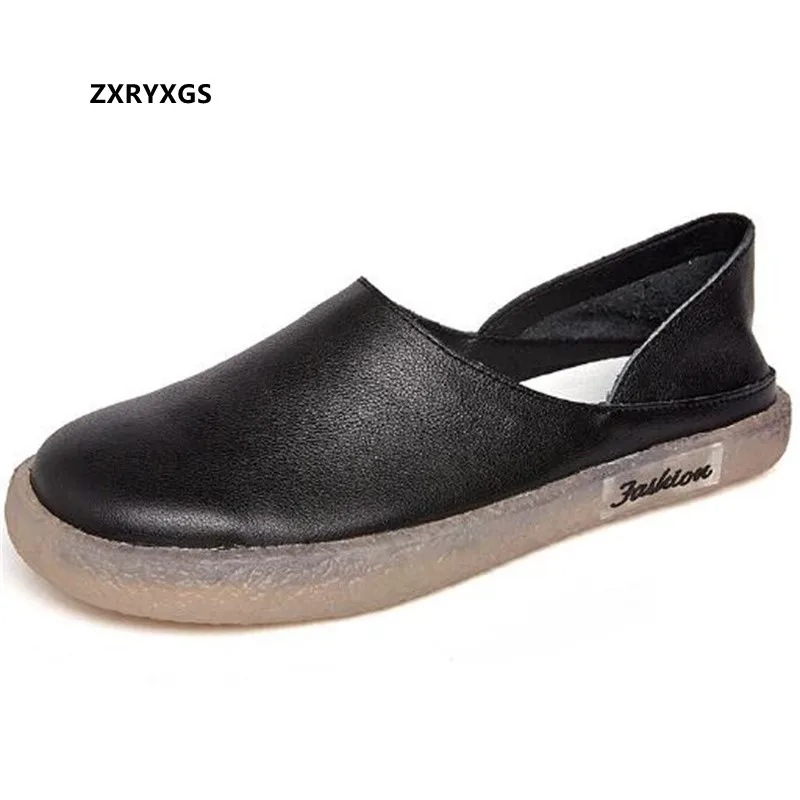 

ZXRYXGS Premium Soft Top Layer Cowhide Shoes Woman Flat Shoes 2022 New Spring Shallow Mouth All-match Casual Shoes Comfort Flats