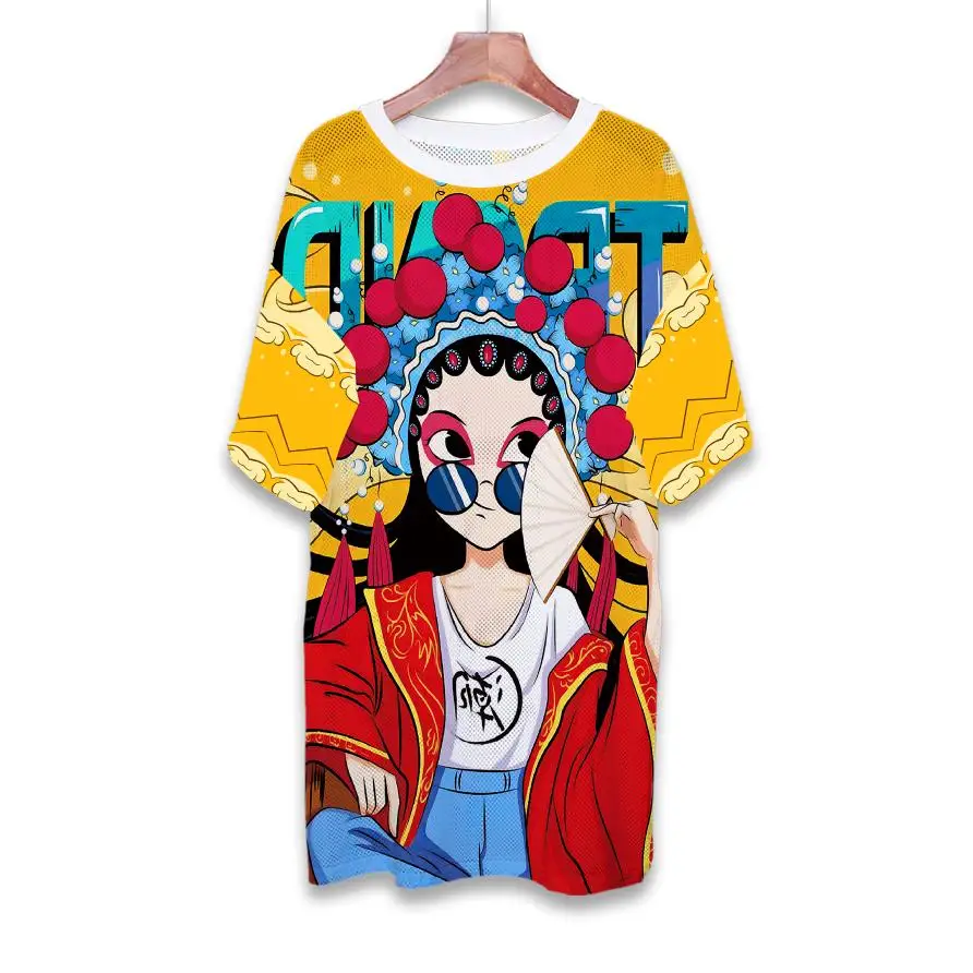 

2022 Summer New Women Chic Cartoon Printing T-Shirts Tide Oversized Short Sleeve Tees Female Ins Mesh Quick-Drying Streetwear