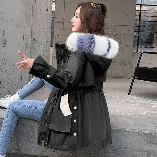 Winter 2022 Cashmere Coat Women's Large Fur Collar Thick Loose Cotton Clothing Slimming Fashion Winter Coat Women's Wear