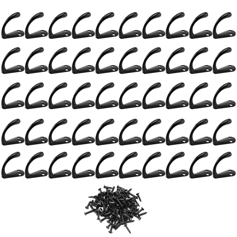 

50 Wall-Mounted Robe Hooks, Single-Prong Robe Hooks, Coat Hooks and 110 Screws, for Bathrooms, Kitchens, and Bedrooms