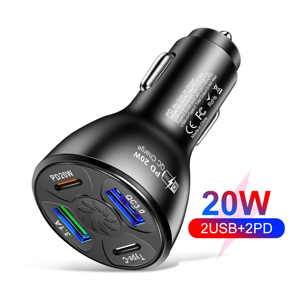 Автомобильное зарядное устройство GTWIN на 3/4 портов USB QC4.0 QC3.0 Mini, быстрая зарядка для iPhone 13 12 11 Xiaomi Huawei, автомобильное зарядное устройство, адаптер