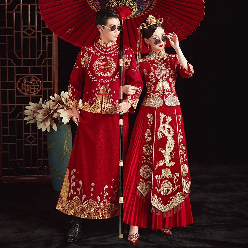 Yourqipao Xiuhe Chinese Wedding Dress Dragon Phoenix Bridal Gowns China Hanfu Tradtional Custume Couples For Women Men Sets