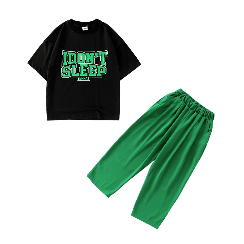 

Boys Hip Hop Letter T-shirt Joggers Kids Street Dance Loose Pants Clothes Sets Teens Tee Jazz Outfits Child Streetwear Costumes