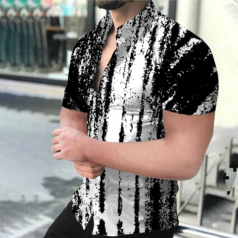 

Men Summer Polyester Short Sleeve Shirt Print Casual Hawaiian Beach Male Top Turn-down Collar T-shirts Men's Clothes Blouse