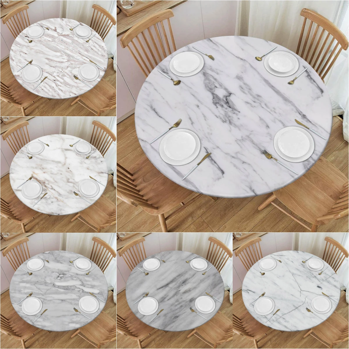 

Marble Round Tablecloth Waterproof Wipeable Elastic Fitted Table Covers for Party Kitchen Camping Table Decor Home Accessories