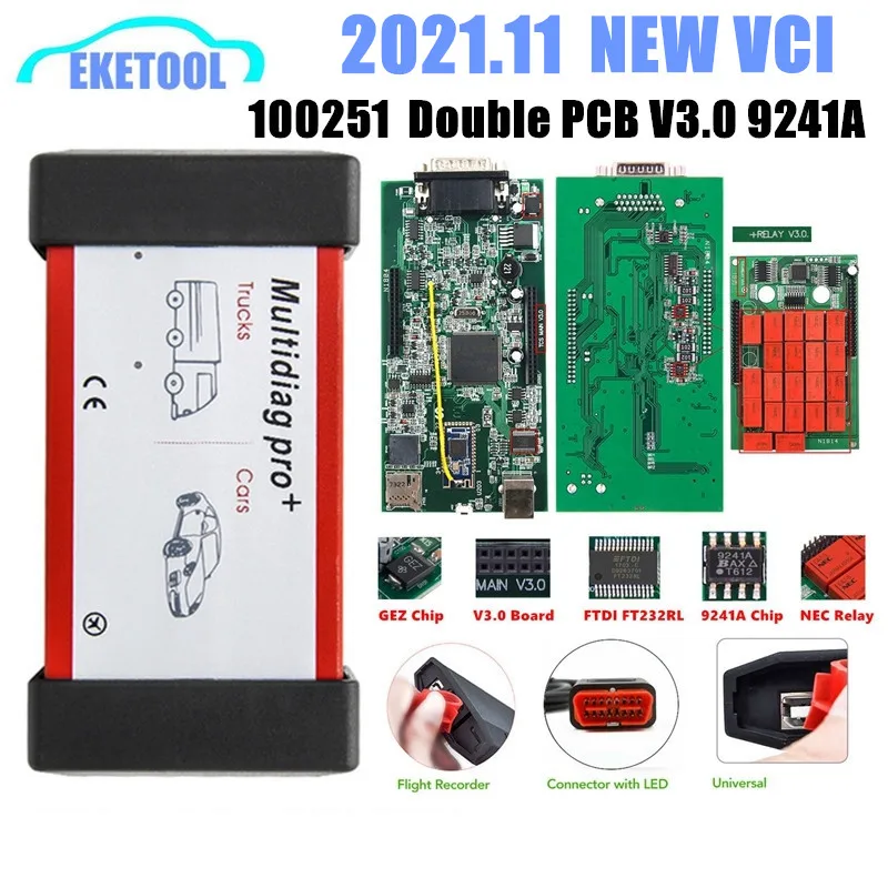 10pcs/Lot Multidiag Pro 2021.11 Real 9241A V3.0 NEW Relays Double PCB Bluetooth 2017/R3 Car Truck OBD2 Diagnostic Scanner |
