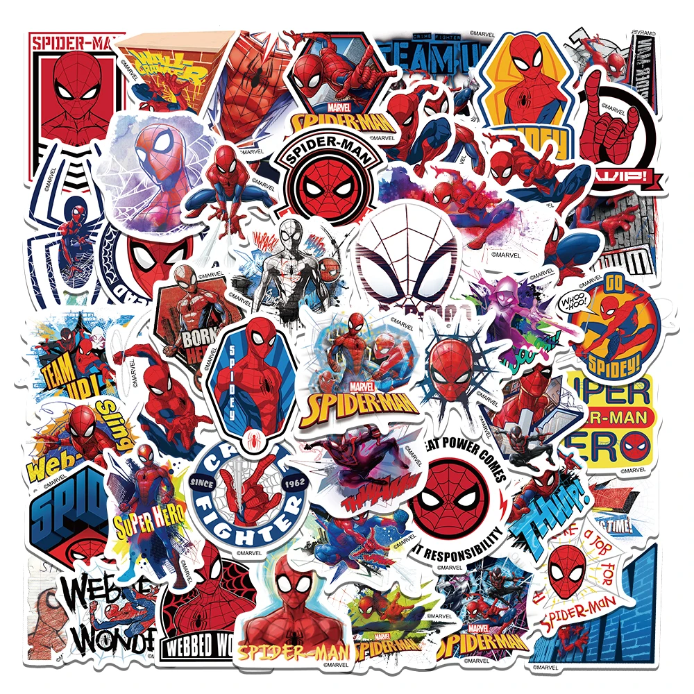 10/50PCS Disney Marvel Spiderman Stickers The Avengers Skateboard Laptop Luggage Fridge Cartoon Waterproof Sticker Kids Toys