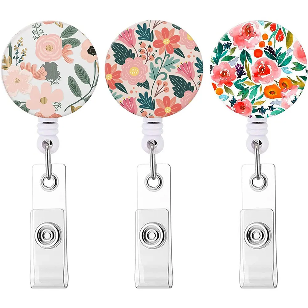 Creative Flower Retractable Nurse Badge Holder Badge Reel Clip Flower Students Name Tag Id Card Holder Lanyards Accessories