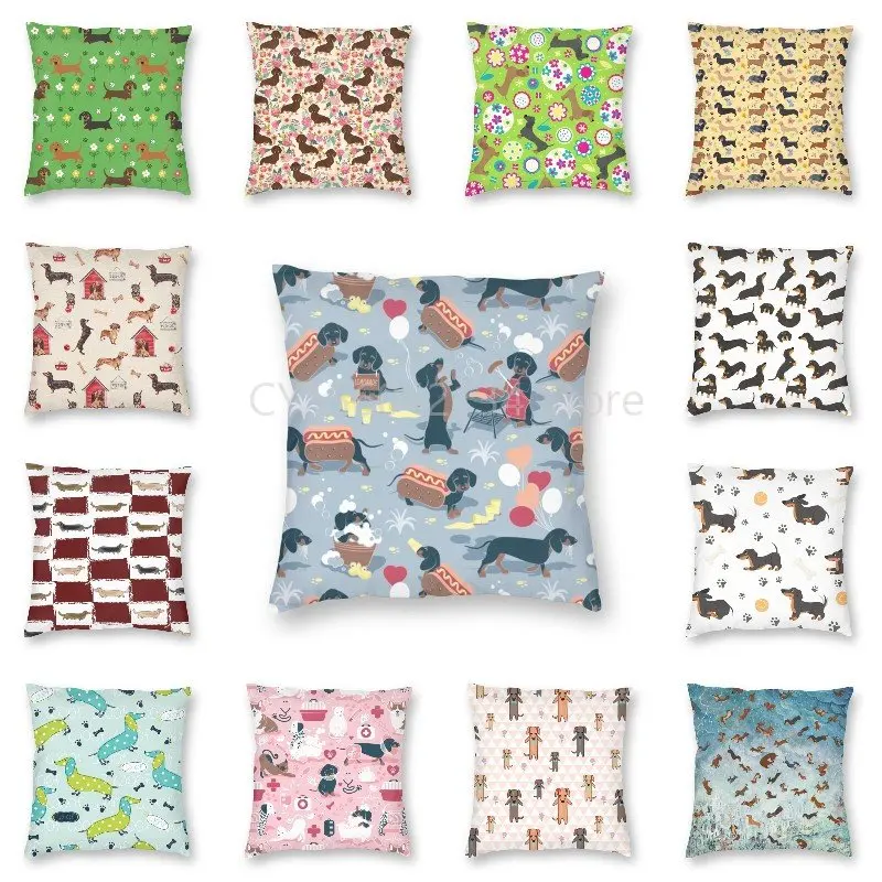 

Kawaii Dachshund Wiener Dog Cushion Cover 40x40 Home Decor Print Badger Sausage Dog Throw Pillow Case for Car Double-sided