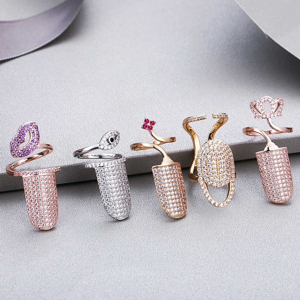 

New gold-plated zircon manicure ring female hip-hop trend fingertip ring exquisite manicure set birthday gift