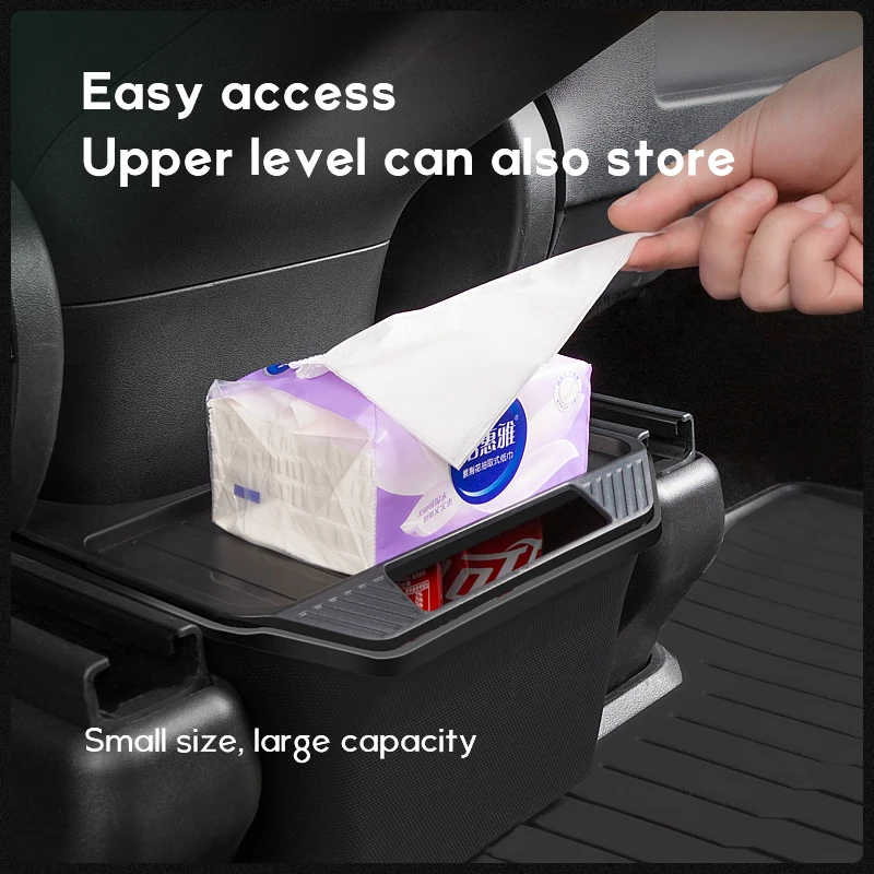 

Trunk Organizer Box with Lid and Handle for Tesla Model Y, Phone Holder, Under Seat Storage Container for Car Accessories