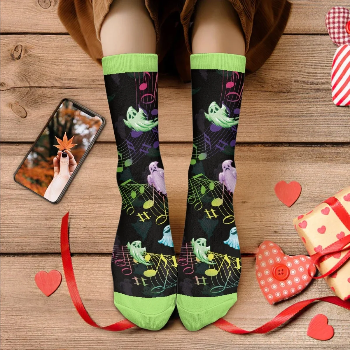 

Осенние высококачественные мужские носки средней длины с рисунком призрака музыкальной ноты Нескользящие поглощающие пот носки