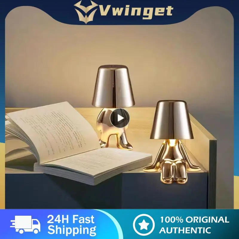 

Little Golden Man Childrens Room Night Lights Childrens Day Gift Childrens Student Reading Night Light Dimming Retro Chrome