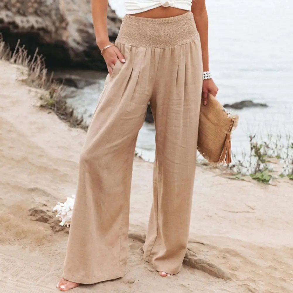 

Women Elastic Waist Pants Breathable Women's Wide Leg Pants Soft Loose Trousers for Summer Office Casual Wear with Elastic Waist