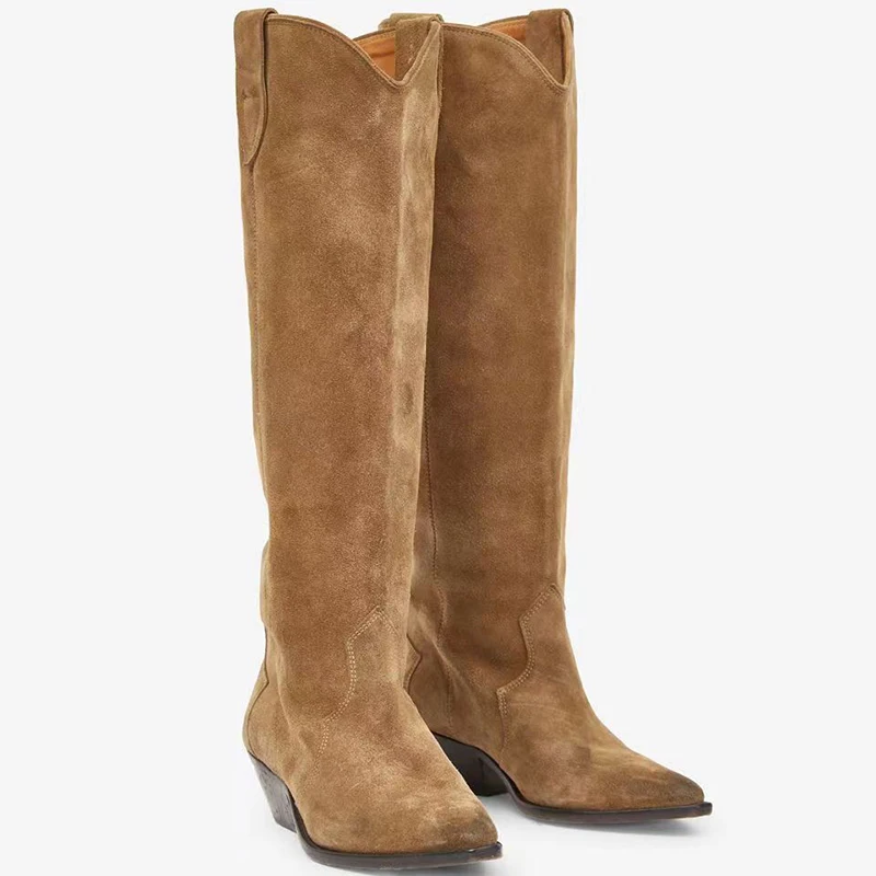 

Winter Classic Suede Leather Fashion Versatile Mid Heel Comfortable Sexy Casual High Shoes
