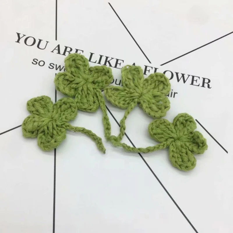 

10Pcs Knitted Three Four Leaf Clover Accessories Cute DIY Handmade Sewing Crochet Clothes Hat Scarf Bag Hairclip Decoration