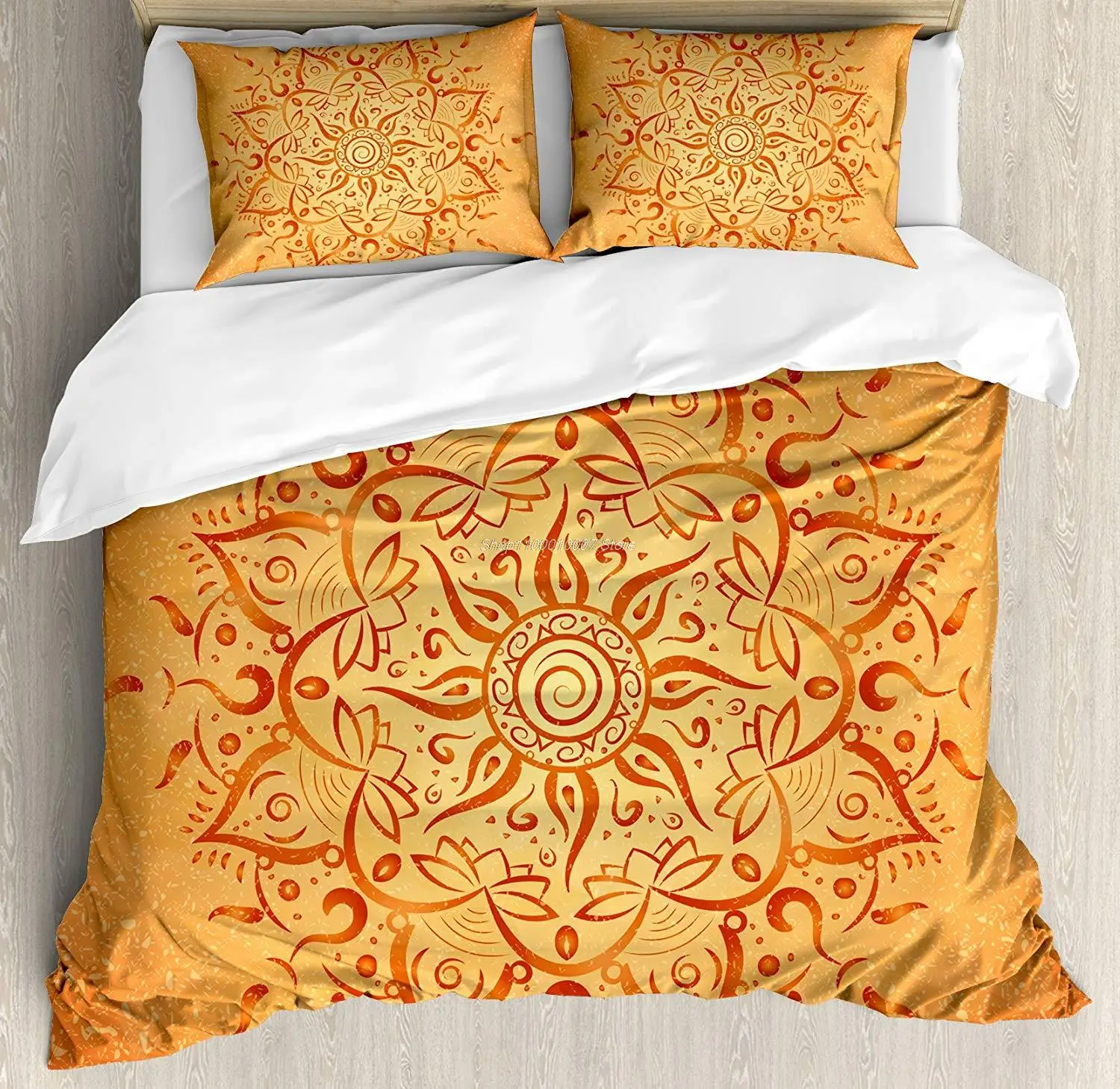 

Lotus Duvet Cover Set Sun Pattern with Ombre Effect Mandala Culture Print Decorative 3 Piece Bedding Set with 2 Pillow Shams