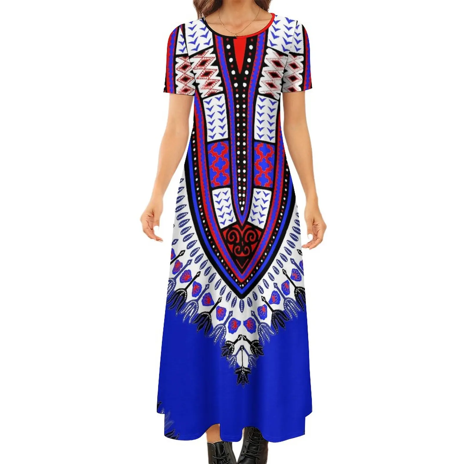 

Blue Dashiki Dress Retro African Print Korean Fashion Boho Beach Long Dresses Ladies Vintage Maxi Dress Big Size