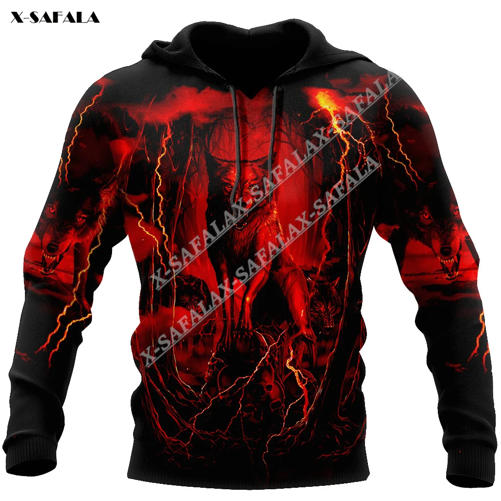 

Мужская повседневная толстовка с капюшоном, с объемным рисунком в виде красного волка