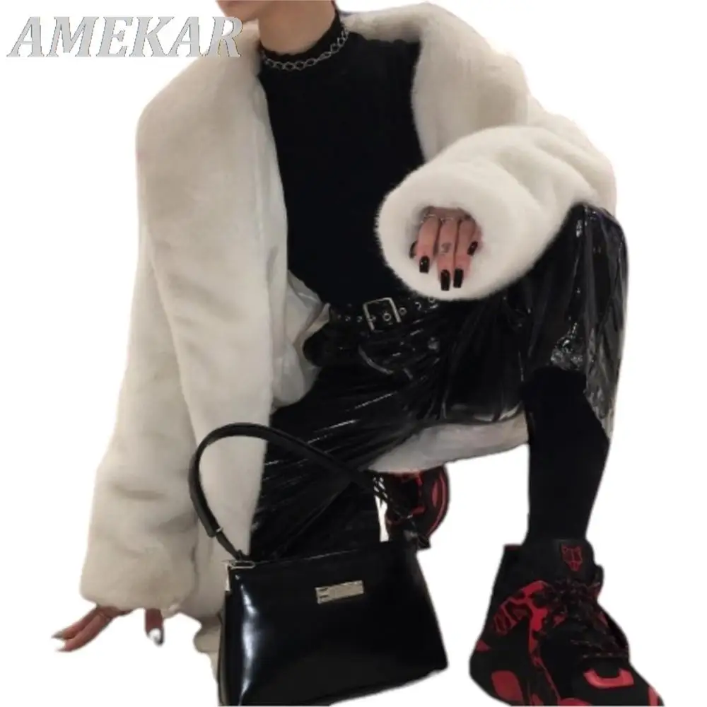 Women Elegant White Warm Real Fur Coats For Winter 2023 New Fashion Solid Jackets Coat Female Classic High Quality Furry Outwear