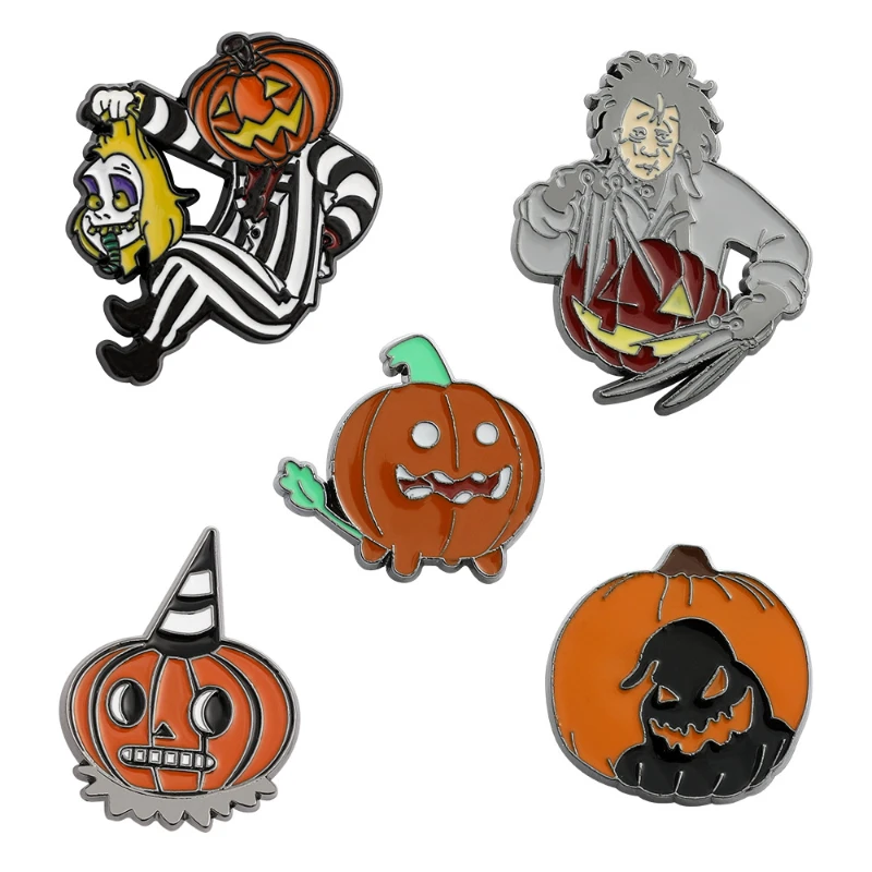 

Fashion Enamel Pin Halloween Christmas Edward Scissorhands New Year Gift Pumpkin Friends Lapel Pins Women's Brooch Badges