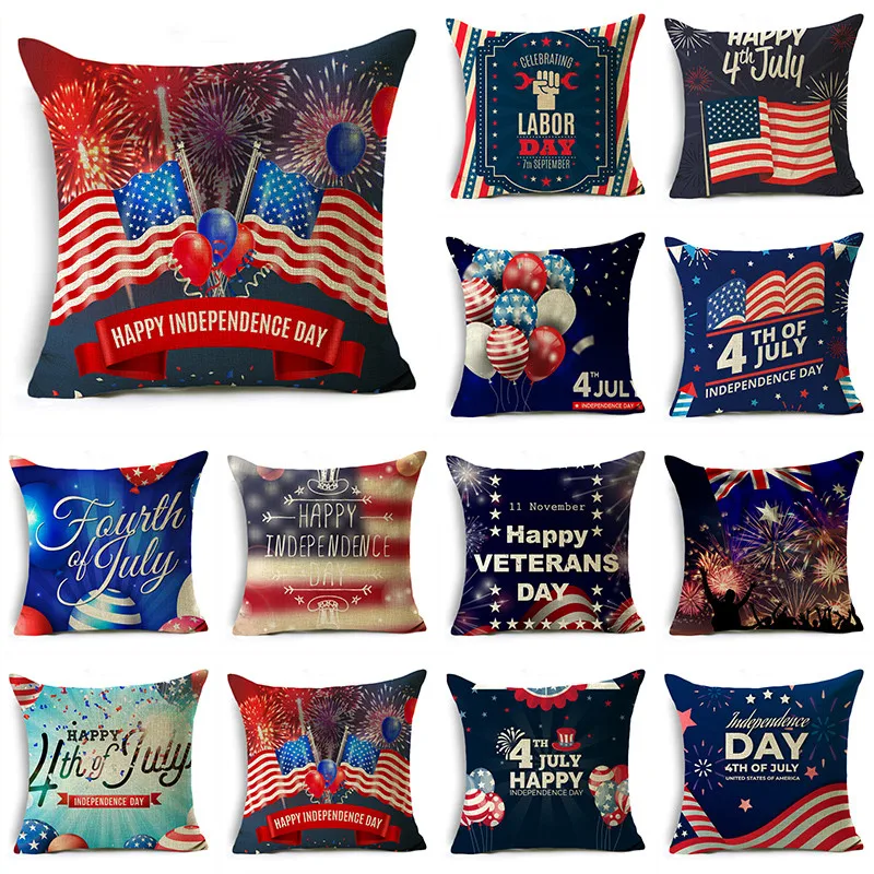 

Independence Day Design Pillowcase Geometric Stitching Sofa Office Nap Cushion Cover 40*40cm/45*45cm/50*50cm