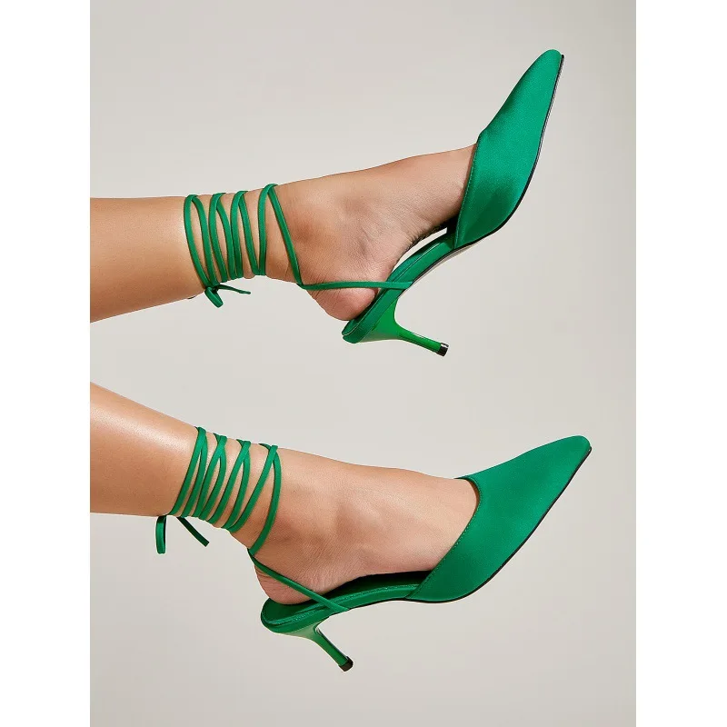 

New lace-up high heels spring and summer stiletto pointed toe temperament female banquet party fashion sandals