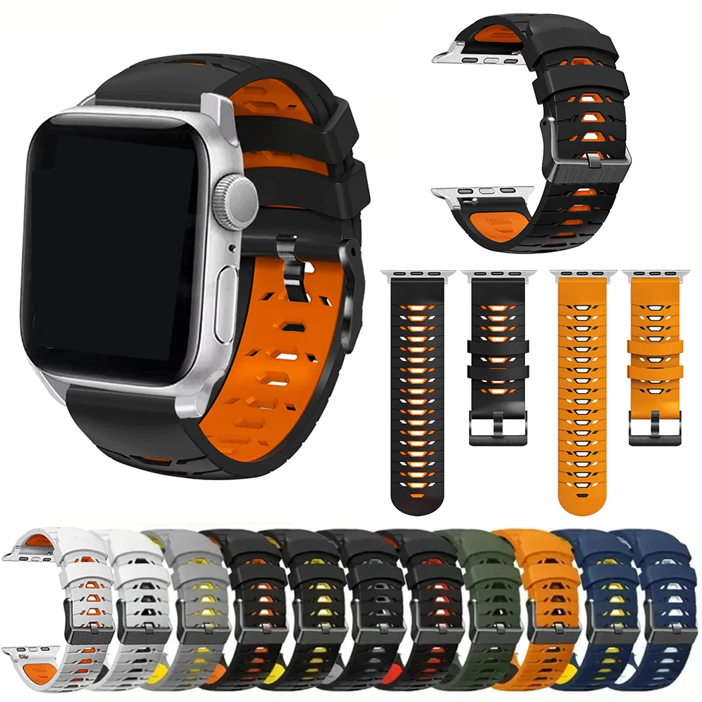 Ремешок силиконовый для Apple Watch Ultra 2 Воздухопроницаемый браслет Series 9 8 7 SE 6 45 мм 44 42