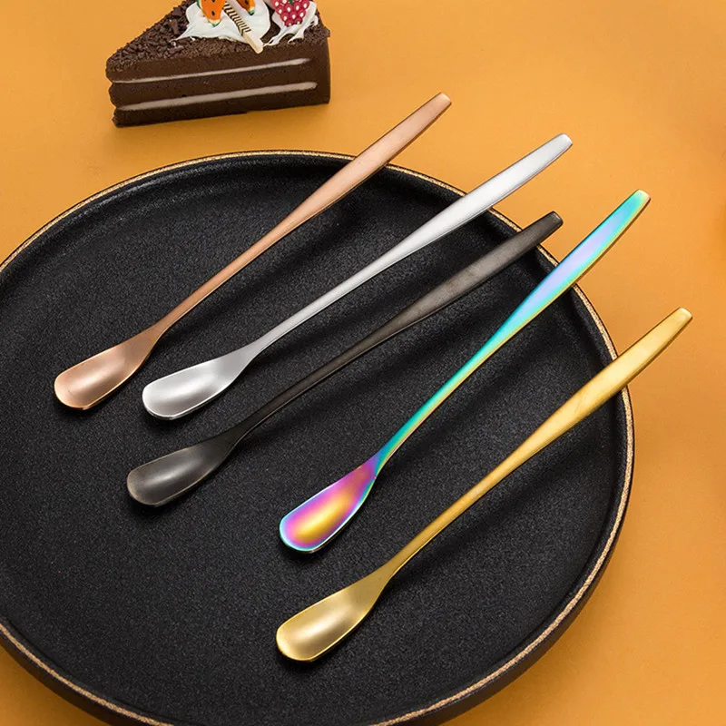 

Long Handle Square Head Coffee Stirring Spoon Tableware Small 304 Stainless Steel Teaspoon Cocktail Scoop Kitchen Decor Utensils