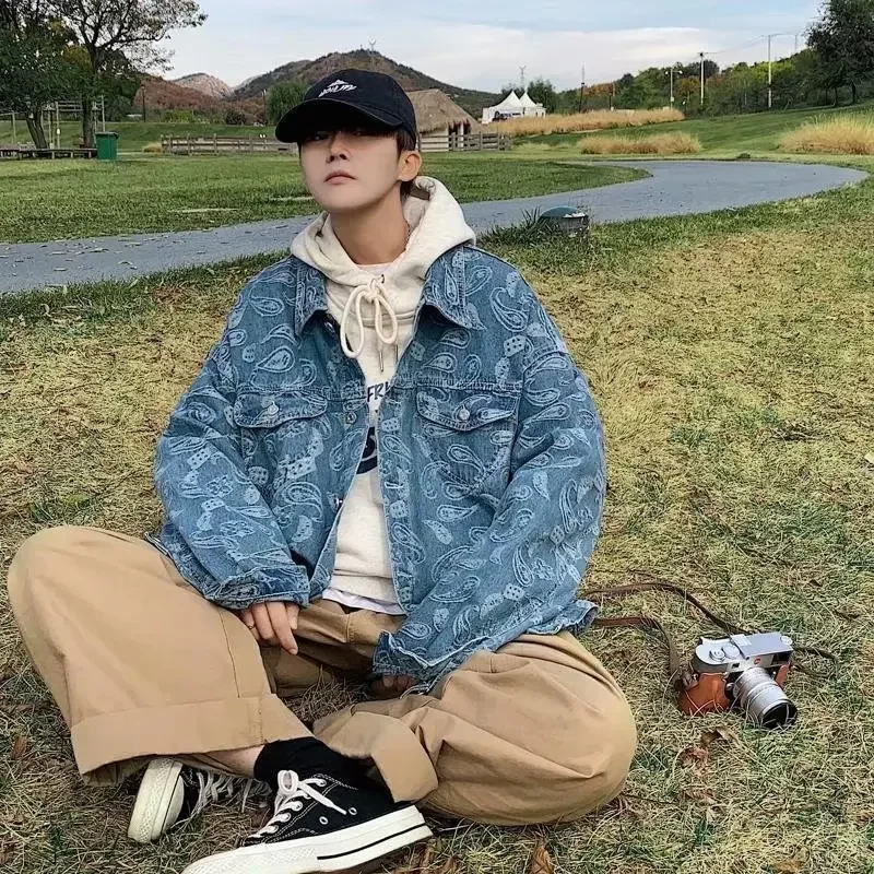 Куртка мужская джинсовая с длинным рукавом модный Свободный Топ рабочая одежда в