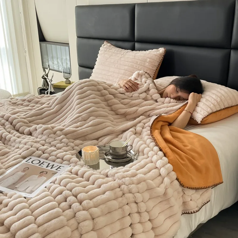 

Зимнее теплое одеяло из искусственного кроличьего меха, мягкое утолщенное одеяло для дивана, удобное домашнее плюшевое одеяло для кровати