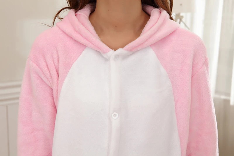 Cute Pink Pig Unisex Adult Onesie Pajamas Flannel Cosplay Animal One Piece Halloween Costume Sleepwear Homewear For Women Girls