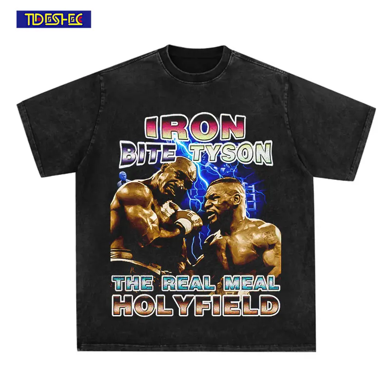 

Футболка мужская в стиле Харадзюку, хлопковая уличная одежда с принтом портрета бокса в стиле хип-хоп, Повседневная тенниска оверсайз в стиле унисекс